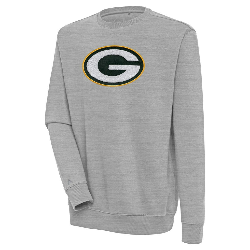 Green Bay Packers Antigua Victory Crewneck Pullover Sweatshirt Heather Gray