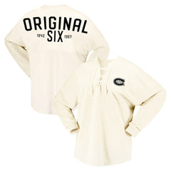 NHL Montreal Canadiens Fanatics Women's Original Six Lace-Up Spirit Jersey Long Sleeve T-Shirt - Cream