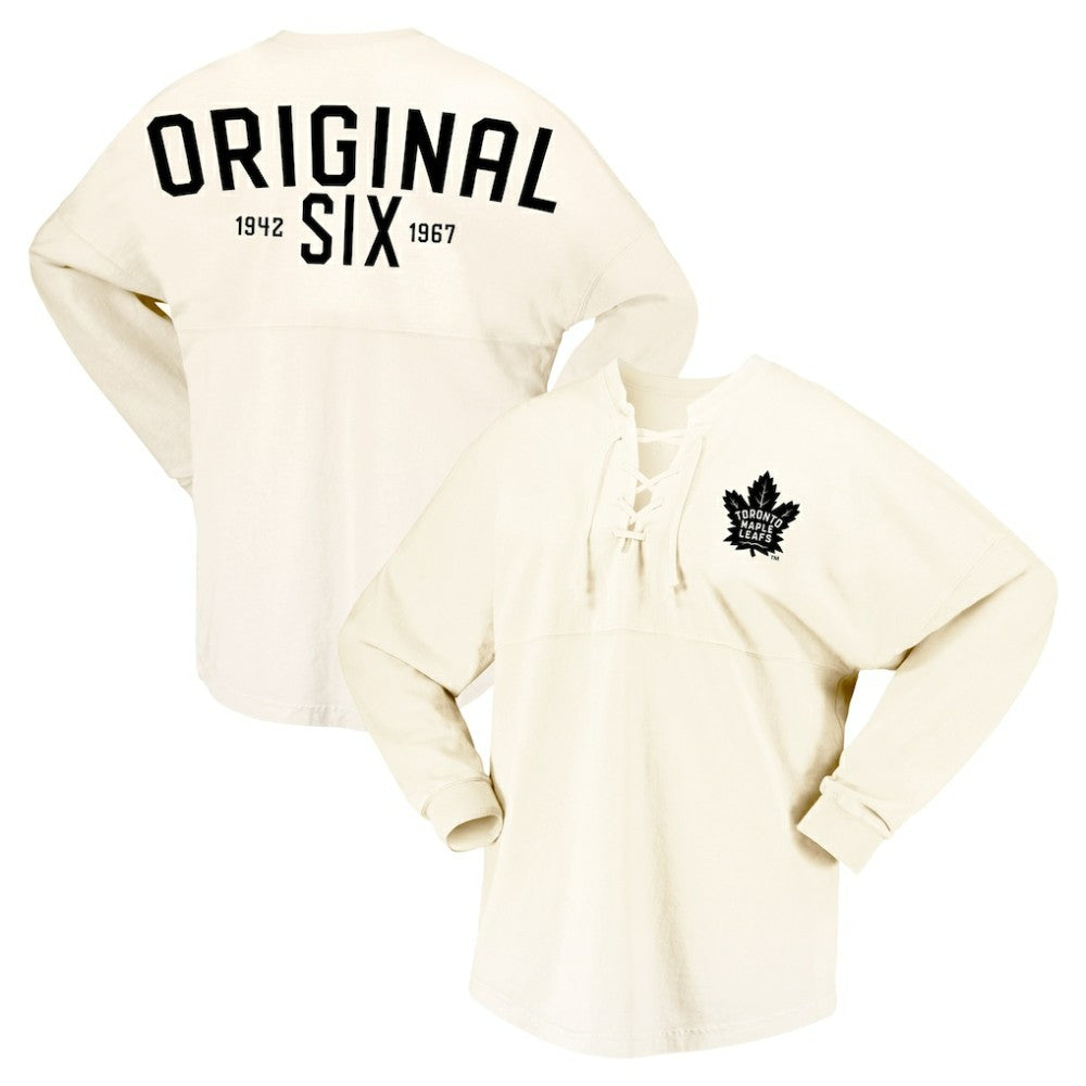 NHL Toronto Maple Leafs Fanatics Women's Original Six Lace-Up Spirit Jersey Long Sleeve T-Shirt - Cream