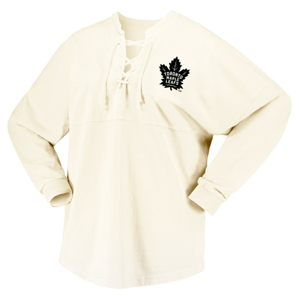 NHL Toronto Maple Leafs Fanatics Women's Original Six Lace-Up Spirit Jersey Long Sleeve T-Shirt - Cream