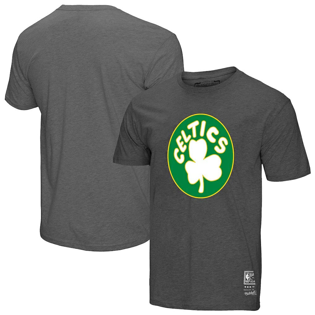 Boston Celtics Unisex Hardwood Classics MVP Throwback Logo T-Shirt Heather Gray