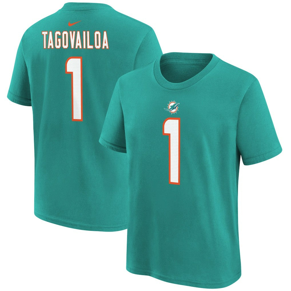 Tua Tagovailoa Miami Dolphins Youth Player Name & Number T-Shirt Aqua
