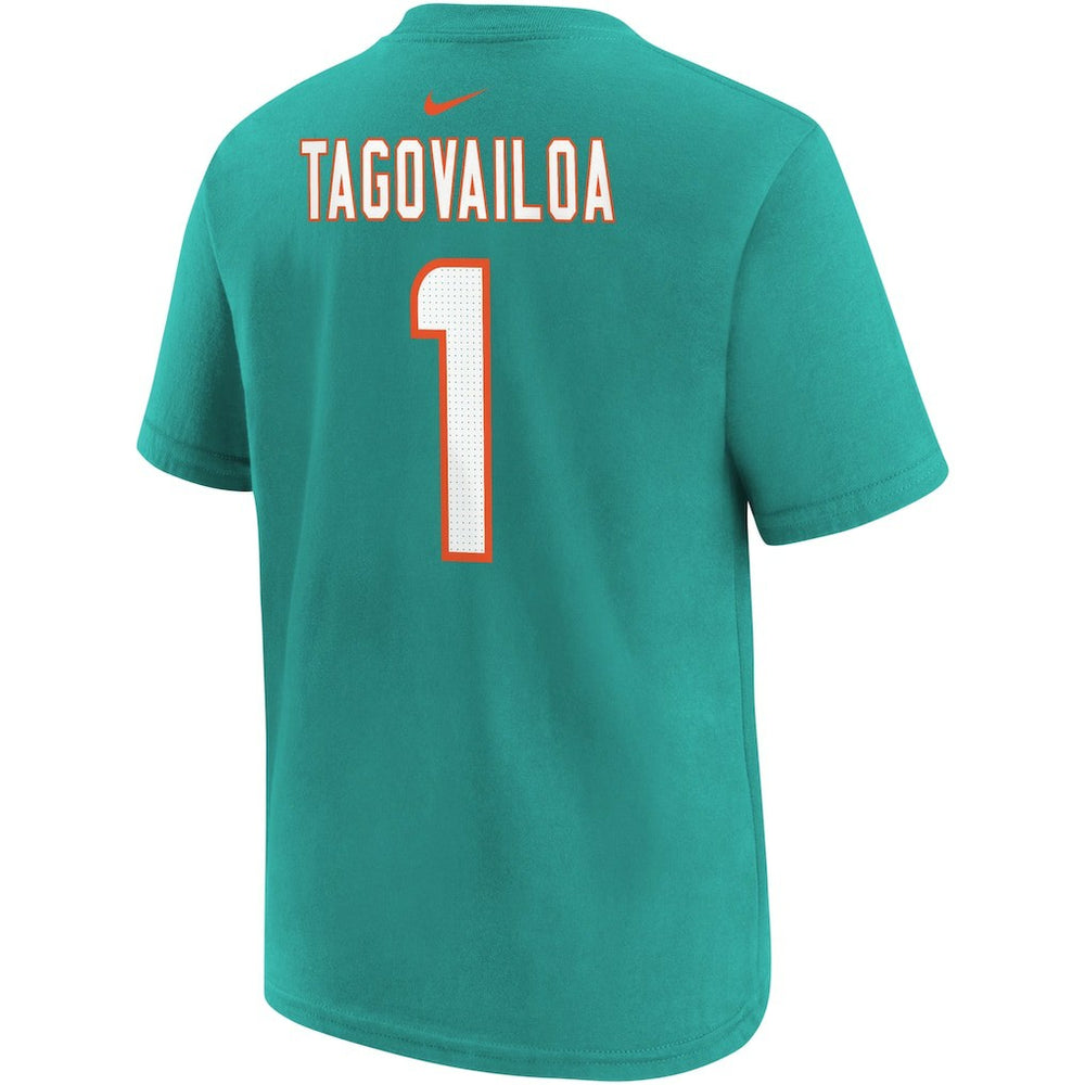 Tua Tagovailoa Miami Dolphins Youth Player Name & Number T-Shirt Aqua