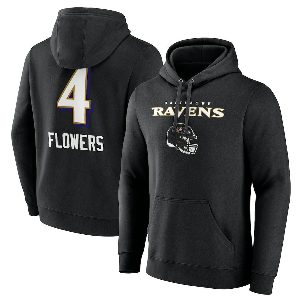 Zay Flowers Baltimore Ravens Team Wordmark Player Name & Number Pullover Hoodie Black