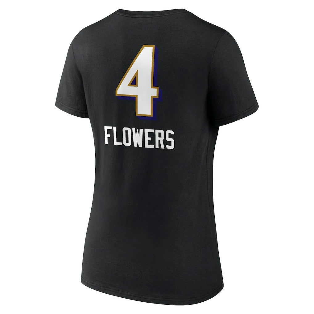 Zay Flowers Baltimore Ravens Women's Team Wordmark Player Name & Number V-Neck T-Shirt Black