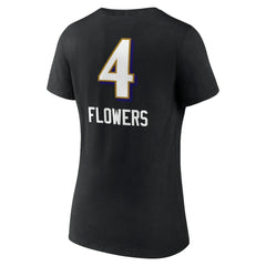 Zay Flowers Baltimore Ravens Women's Team Wordmark Player Name & Number V-Neck T-Shirt Black
