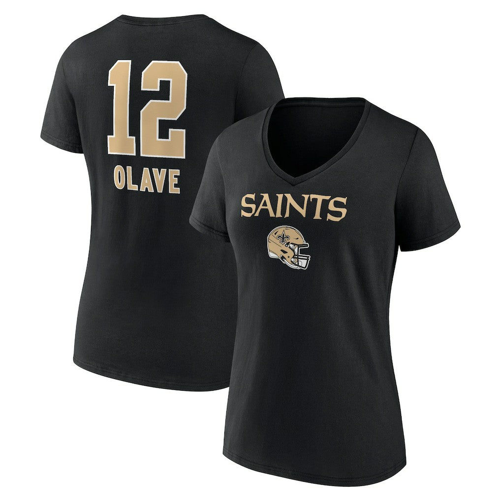 Chris Olave New Orleans Saints Women's Team Wordmark Player Name & Number V-Neck T-Shirt Black