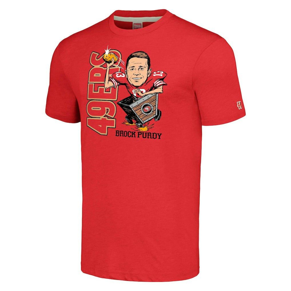 Brock Purdy San Francisco 49ers Homage Unisex Caricature Player Tri-Blend T-Shirt Scarlet