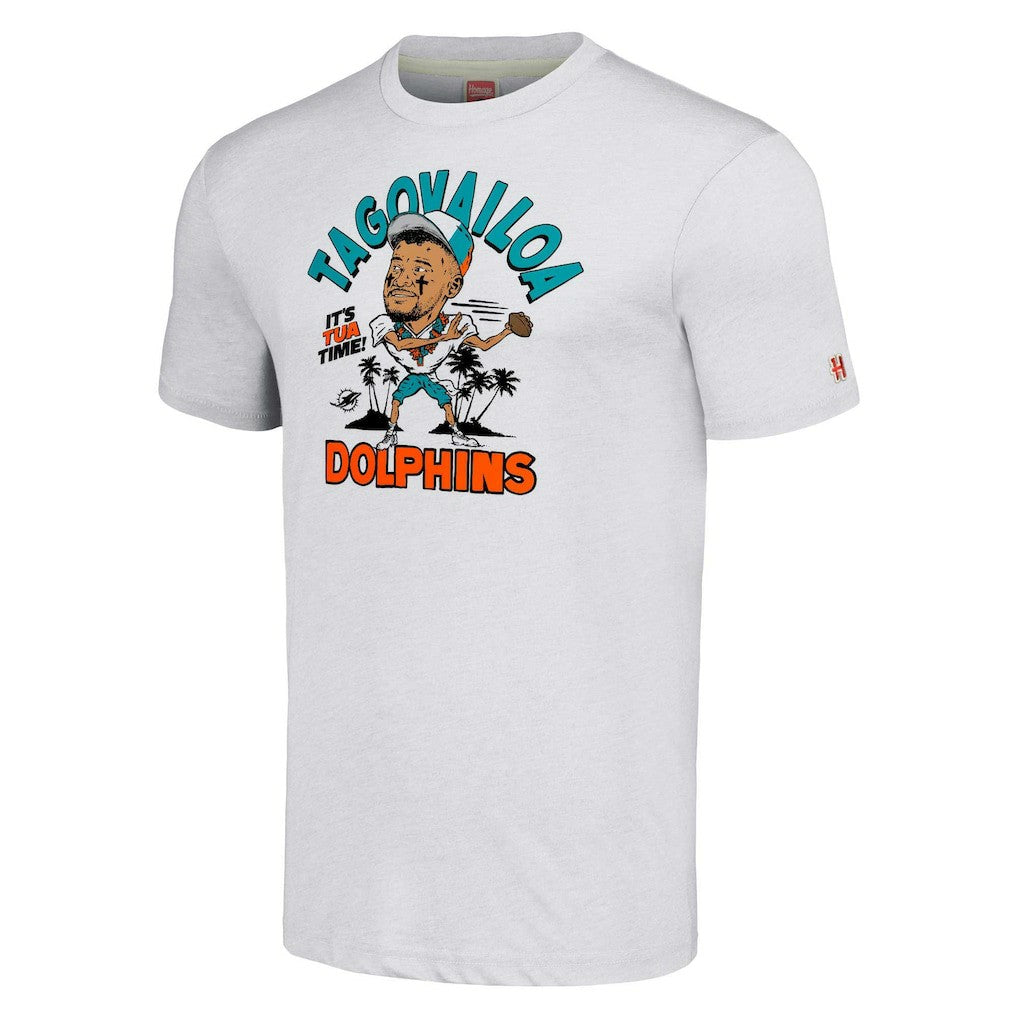 Tua Tagovailoa Miami Dolphins Homage Unisex Caricature Player Tri-Blend T-Shirt Ash