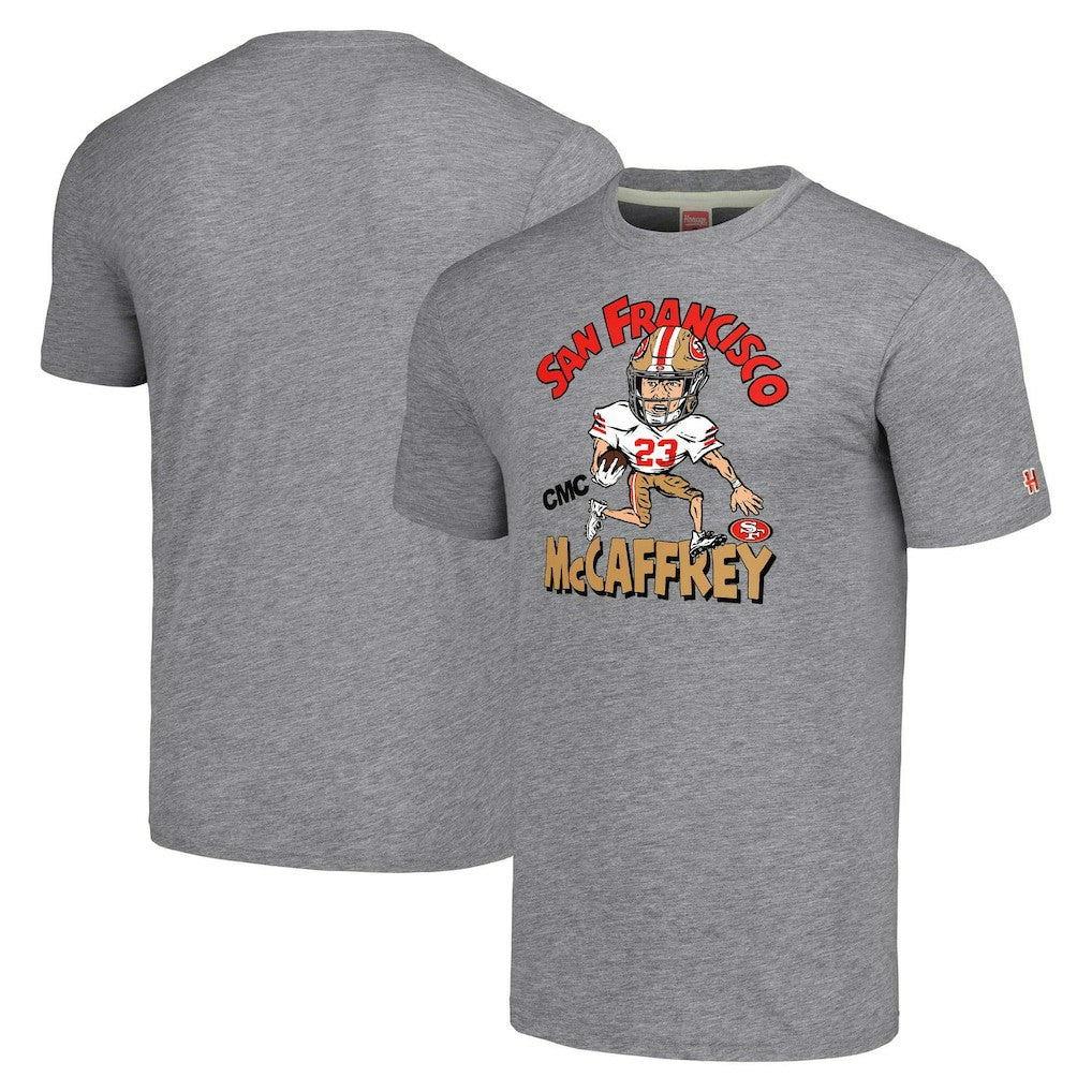 Christian McCaffrey San Francisco 49ers Homage Unisex Caricature Player Tri-Blend T-Shirt Gray