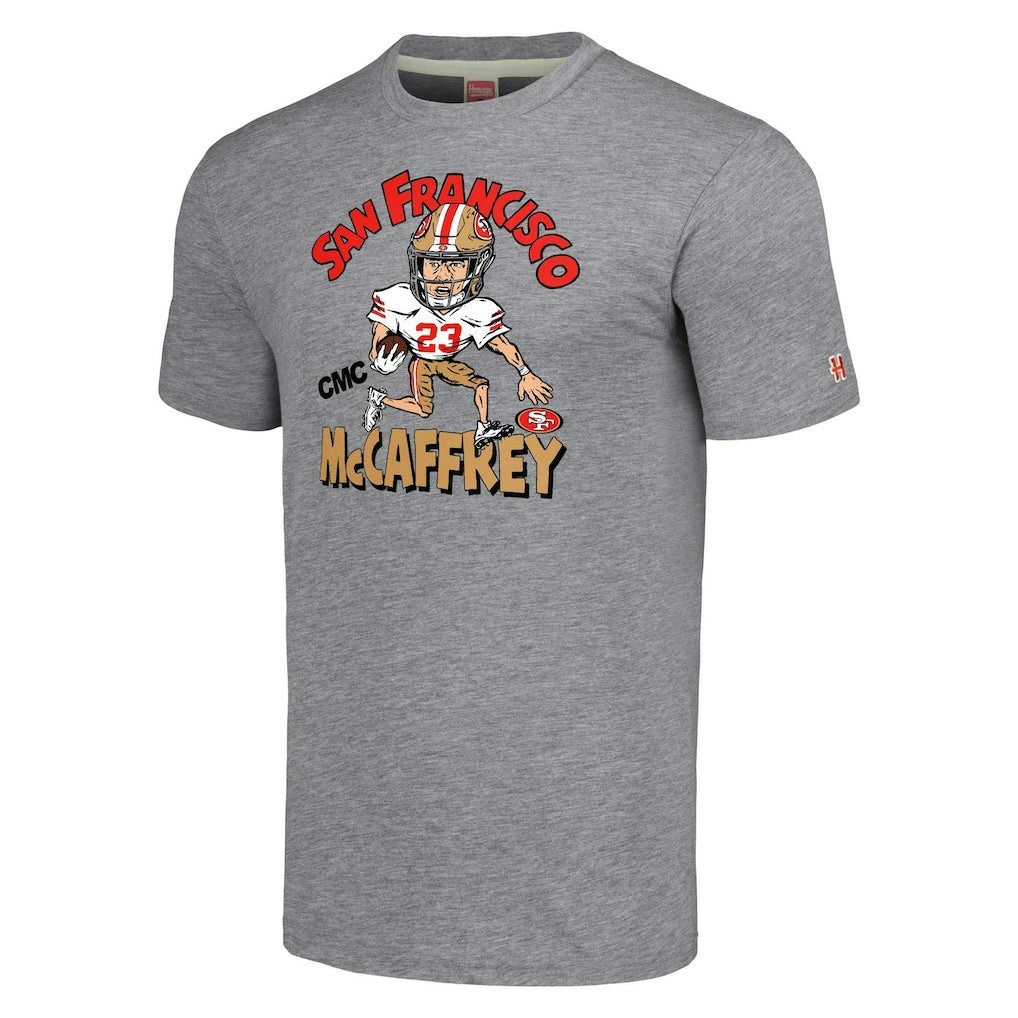 Christian McCaffrey San Francisco 49ers Homage Unisex Caricature Player Tri-Blend T-Shirt Gray