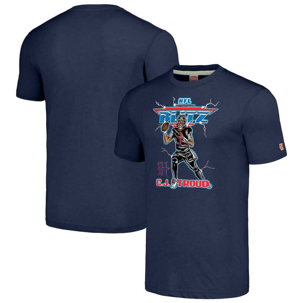 C.J. Stroud Houston Texans Homage Unisex NFL Blitz Player Tri-Blend T-Shirt Heathered Navy