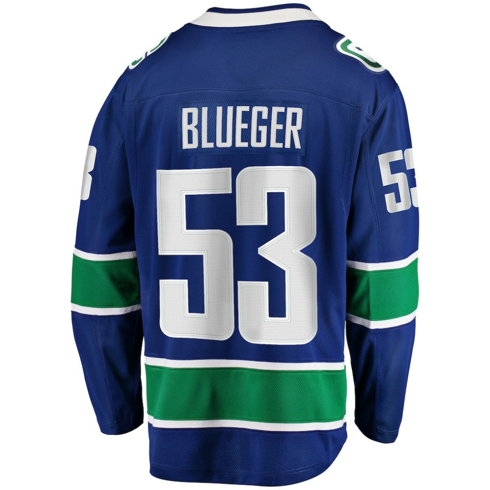 NHL Teddy Blueger Vancouver Canucks Fanatics Home Breakaway Jersey - Blue
