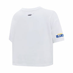 NHL St. Louis Blues Pro Standard Women's Boxy Script Tail Cropped T-Shirt - White