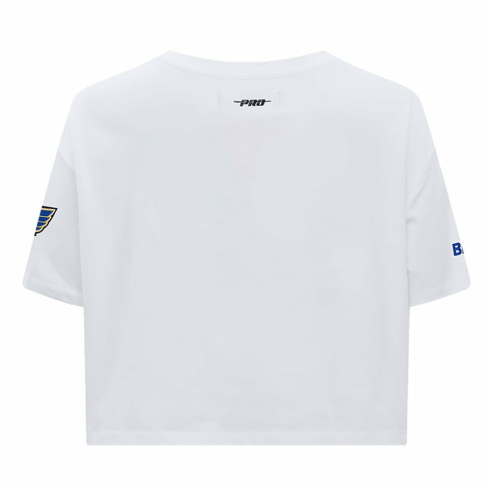NHL St. Louis Blues Pro Standard Women's Boxy Script Tail Cropped T-Shirt - White