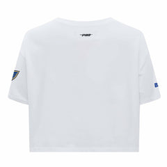 NHL St. Louis Blues Pro Standard Women's Boxy Script Tail Cropped T-Shirt - White