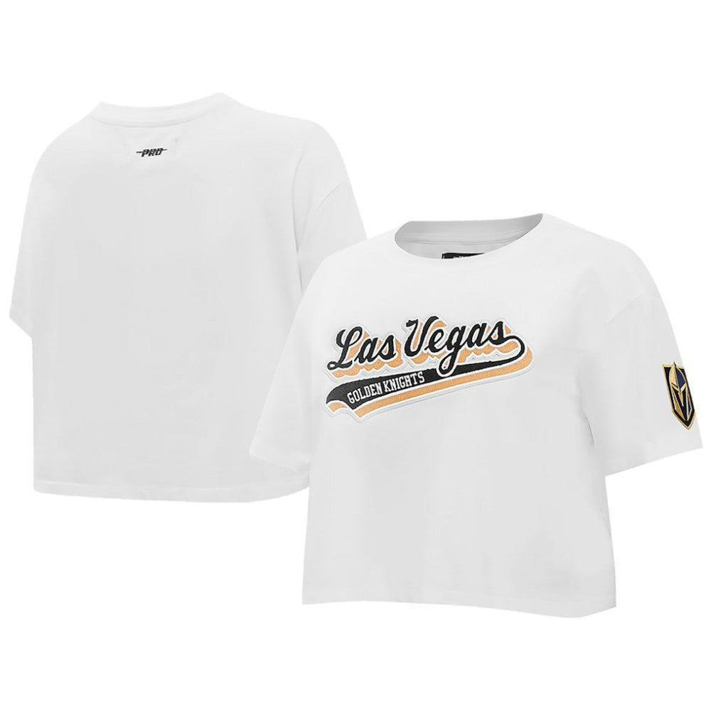 NHL Vegas Golden Knights Pro Standard Women's Boxy Script Tail Cropped T-Shirt - White