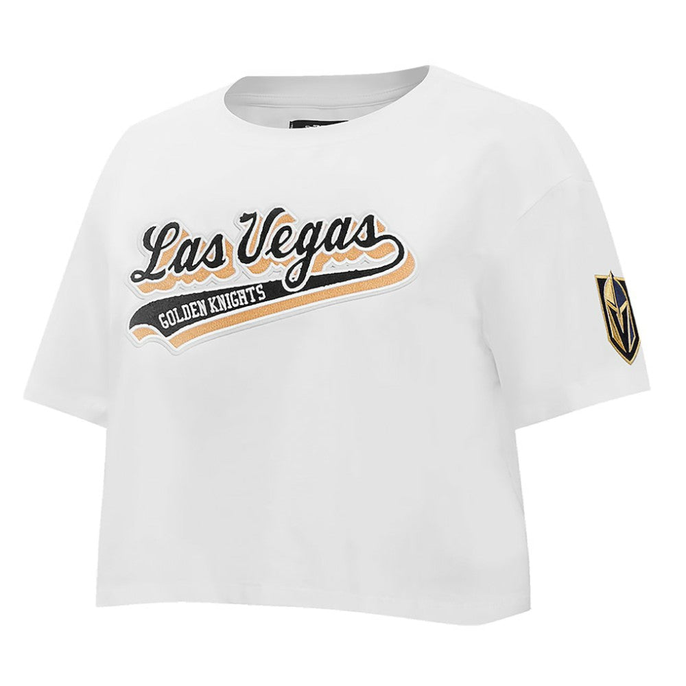 NHL Vegas Golden Knights Pro Standard Women's Boxy Script Tail Cropped T-Shirt - White