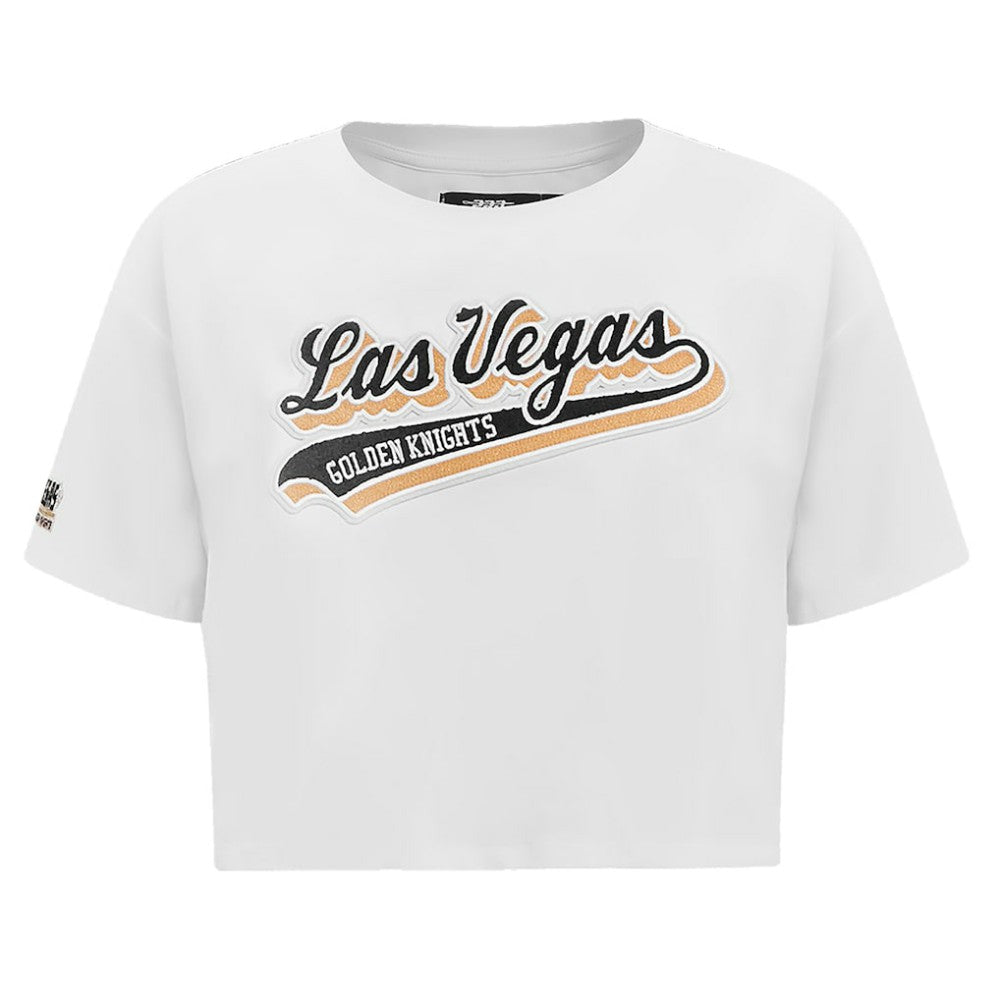 NHL Vegas Golden Knights Pro Standard Women's Boxy Script Tail Cropped T-Shirt - White