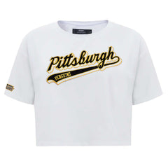 NHL Pittsburgh Penguins Pro Standard Women's Boxy Script Tail Cropped T-Shirt - White