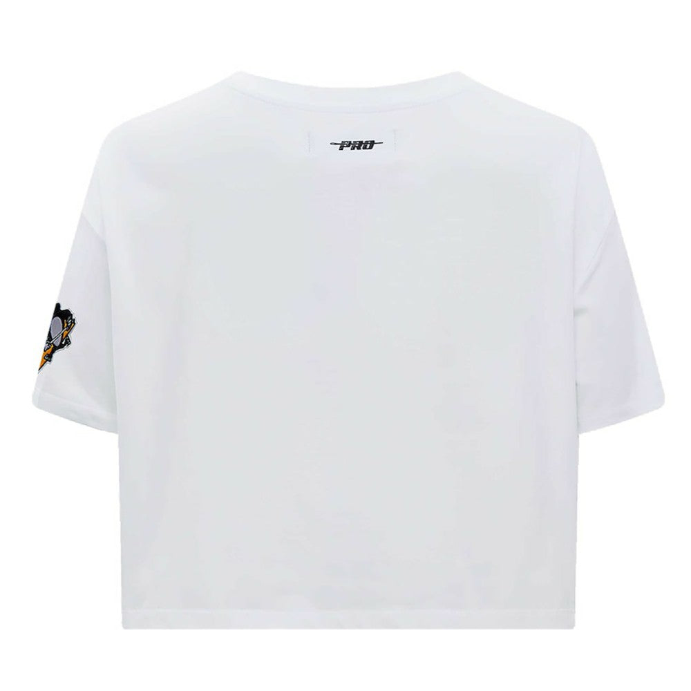 NHL Pittsburgh Penguins Pro Standard Women's Boxy Script Tail Cropped T-Shirt - White
