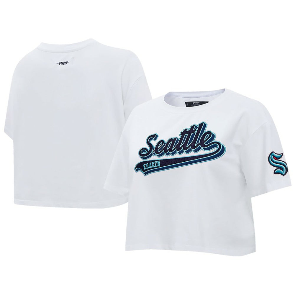 NHL Seattle Kraken Pro Standard Women's Boxy Script Tail Cropped T-Shirt - White