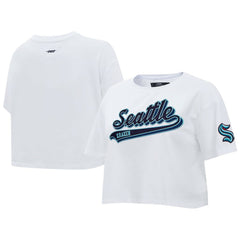 NHL Seattle Kraken Pro Standard Women's Boxy Script Tail Cropped T-Shirt - White