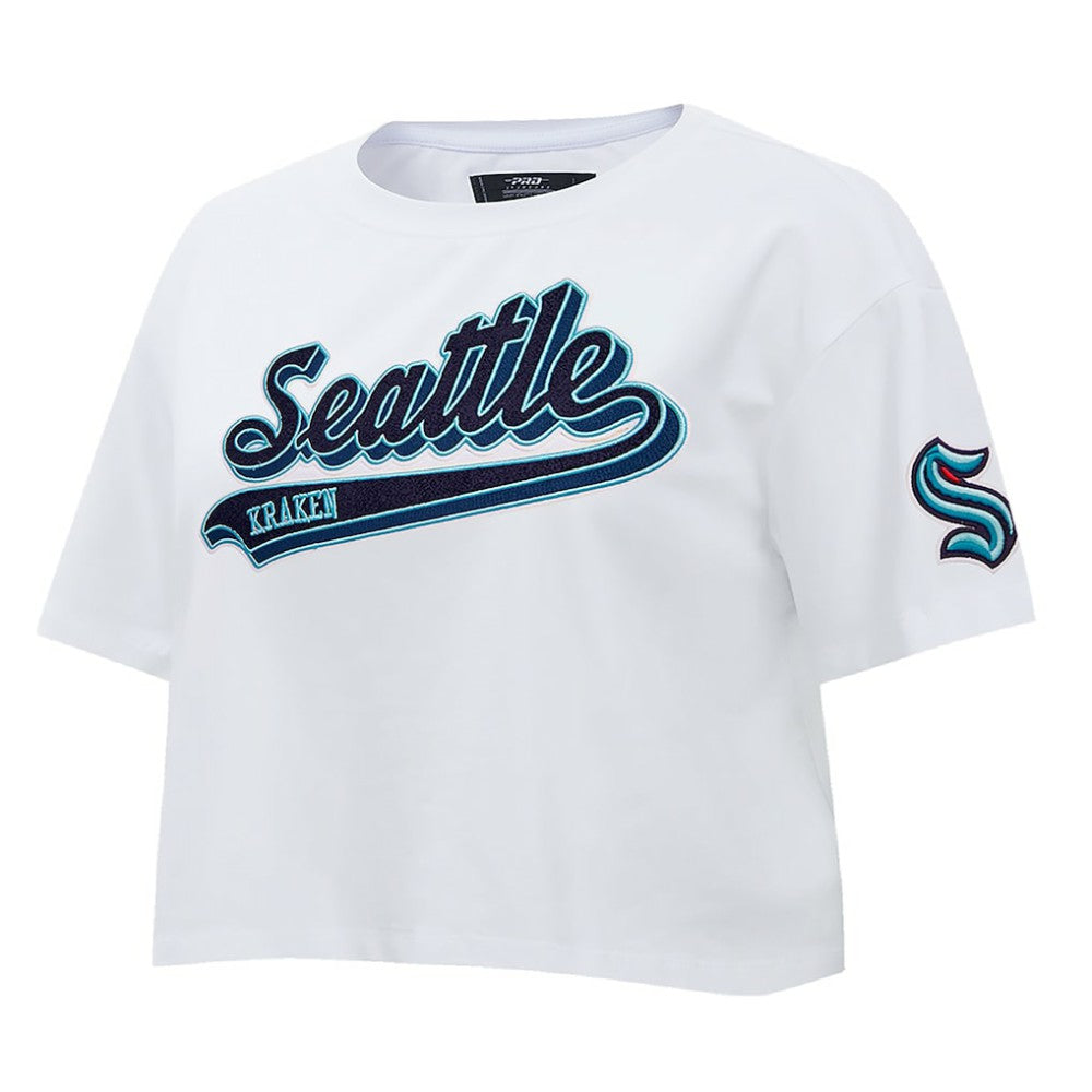 NHL Seattle Kraken Pro Standard Women's Boxy Script Tail Cropped T-Shirt - White