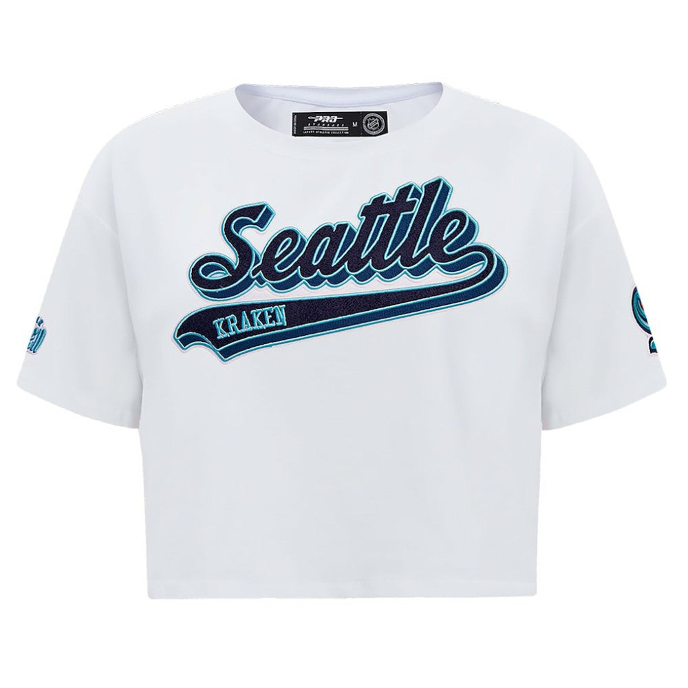 NHL Seattle Kraken Pro Standard Women's Boxy Script Tail Cropped T-Shirt - White