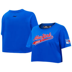 NHL New York Rangers Pro Standard Women's Boxy Script Tail Cropped T-Shirt - Blue