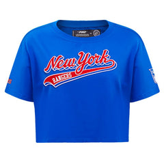 NHL New York Rangers Pro Standard Women's Boxy Script Tail Cropped T-Shirt - Blue