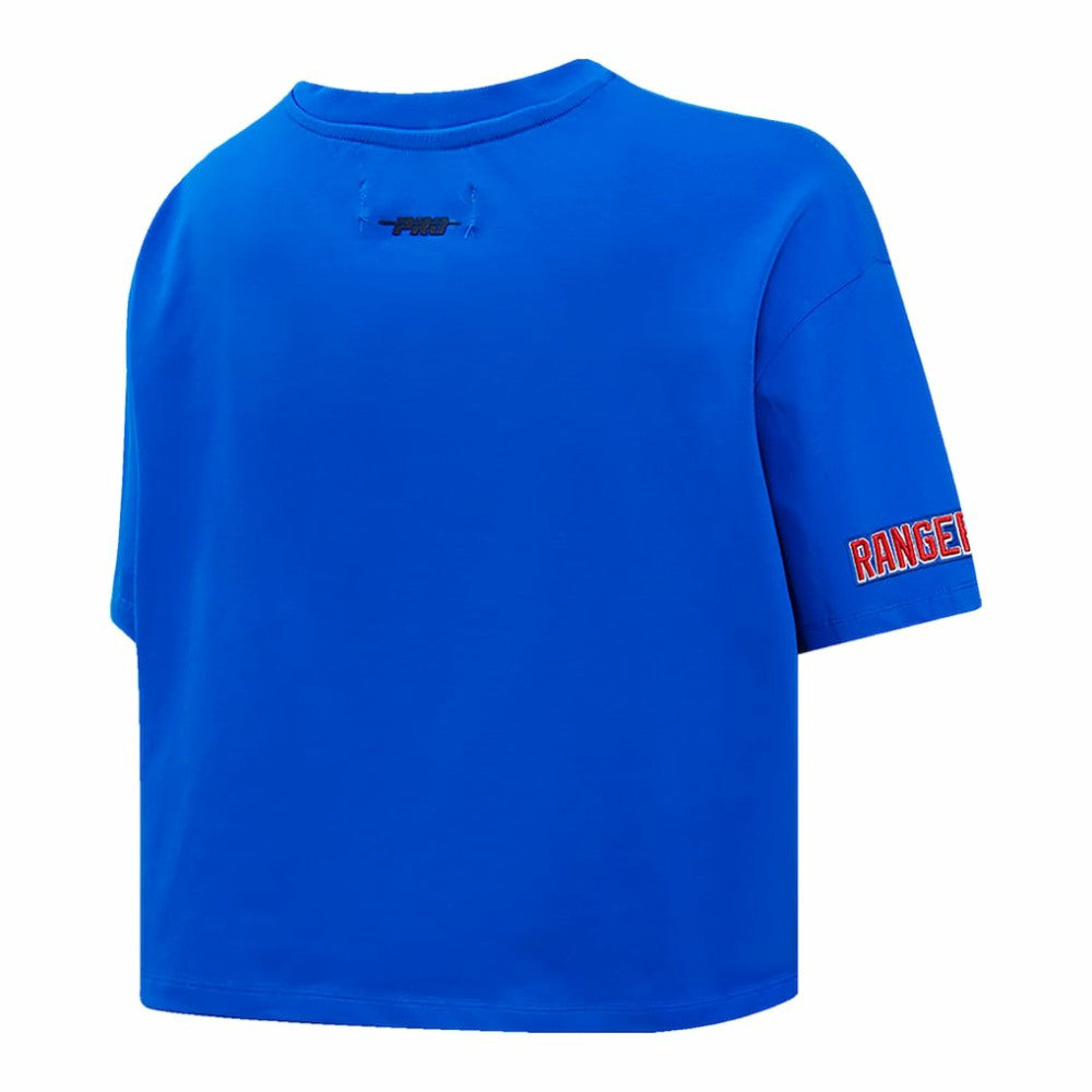 NHL New York Rangers Pro Standard Women's Boxy Script Tail Cropped T-Shirt - Blue