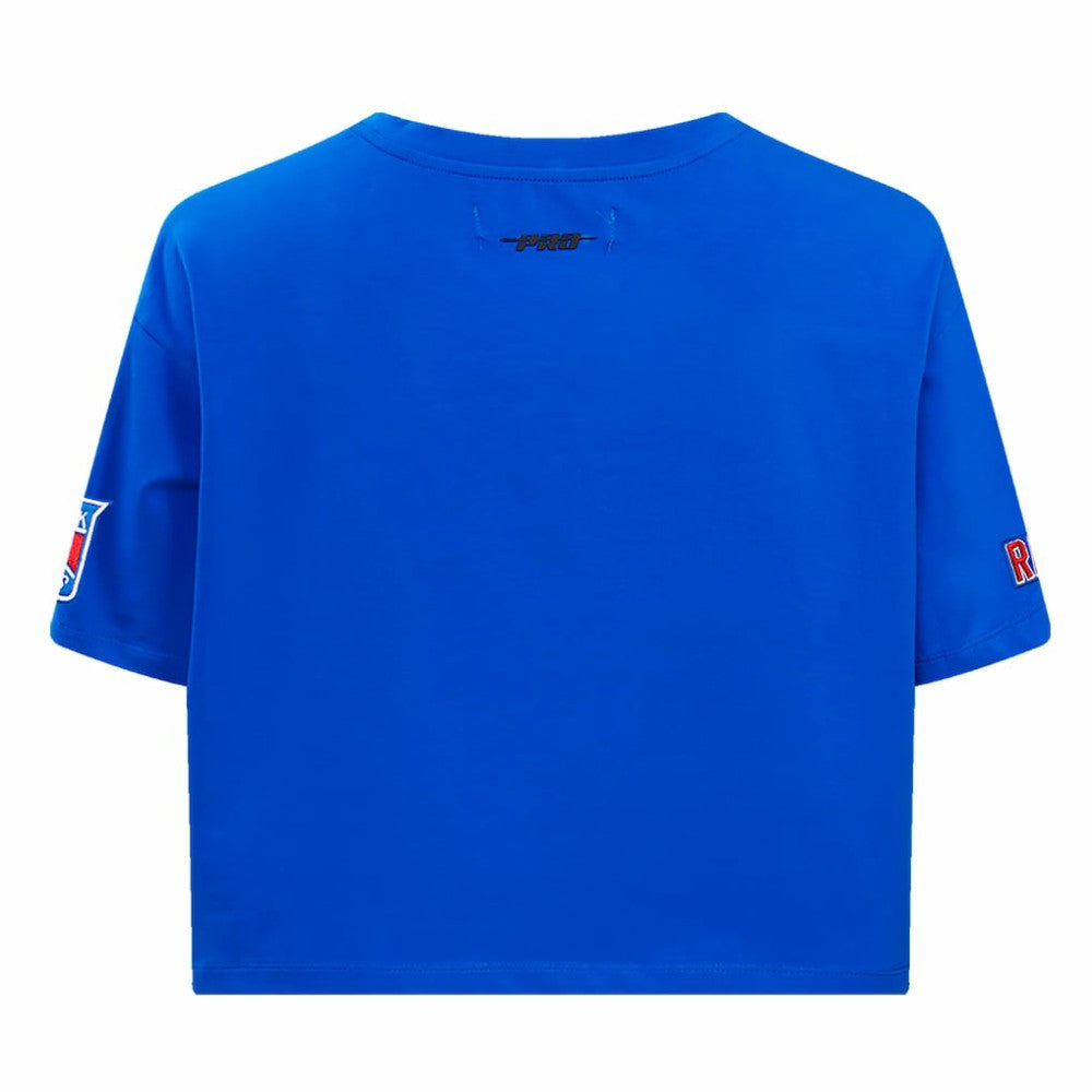 NHL New York Rangers Pro Standard Women's Boxy Script Tail Cropped T-Shirt - Blue