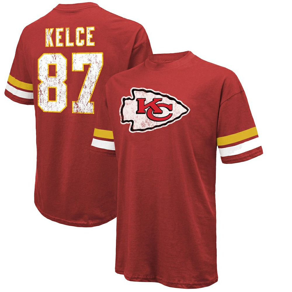 Travis Kelce Kansas City Chiefs Majestic Threads Name & Number Oversized Fit T-Shirt Red
