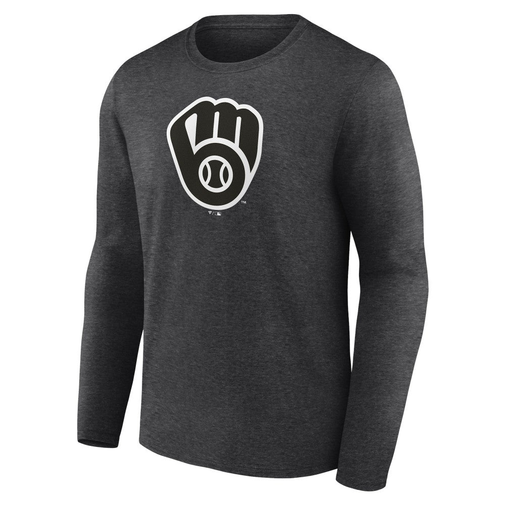 Milwaukee Brewers Personalized Monochrome Name & Number Long Sleeve T-Shirt - Charcoal T-shirts