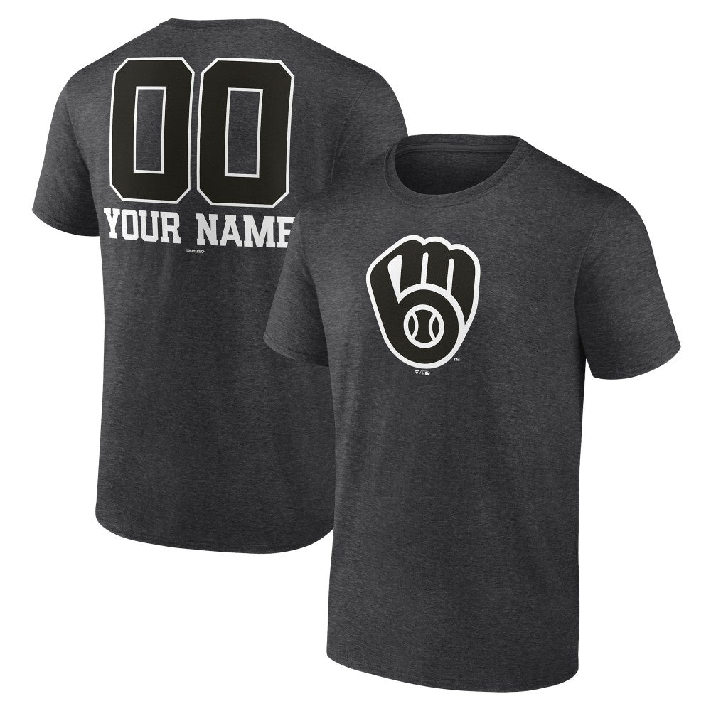 Milwaukee Brewers Personalized Monochrome Name & Number T-Shirt - Charcoal T-shirts