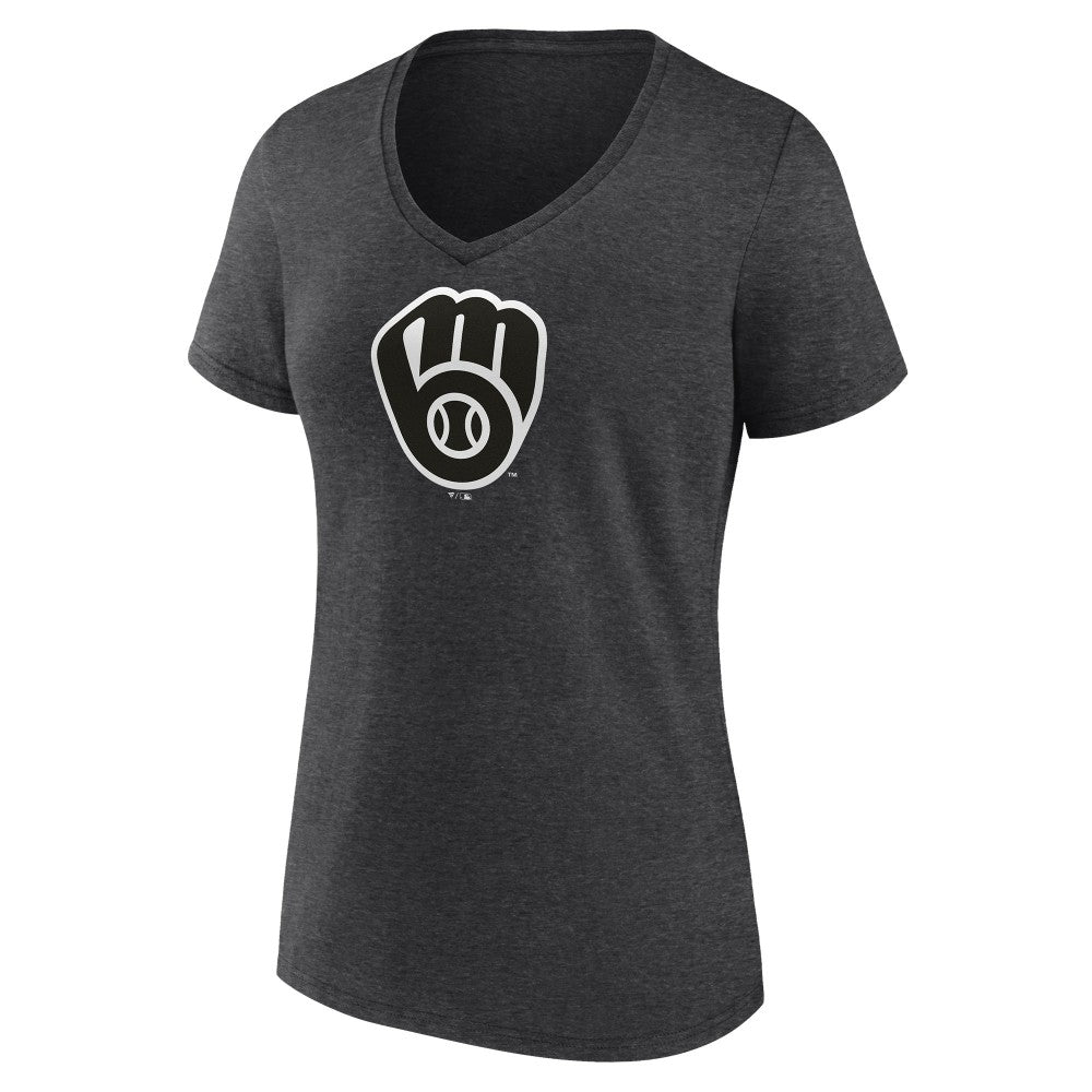 Milwaukee Brewers Women's Personalized Monochrome Name & Number V-Neck T-Shirt - Charcoal T-shirts