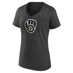 Milwaukee Brewers Women's Personalized Monochrome Name & Number V-Neck T-Shirt - Charcoal T-shirts