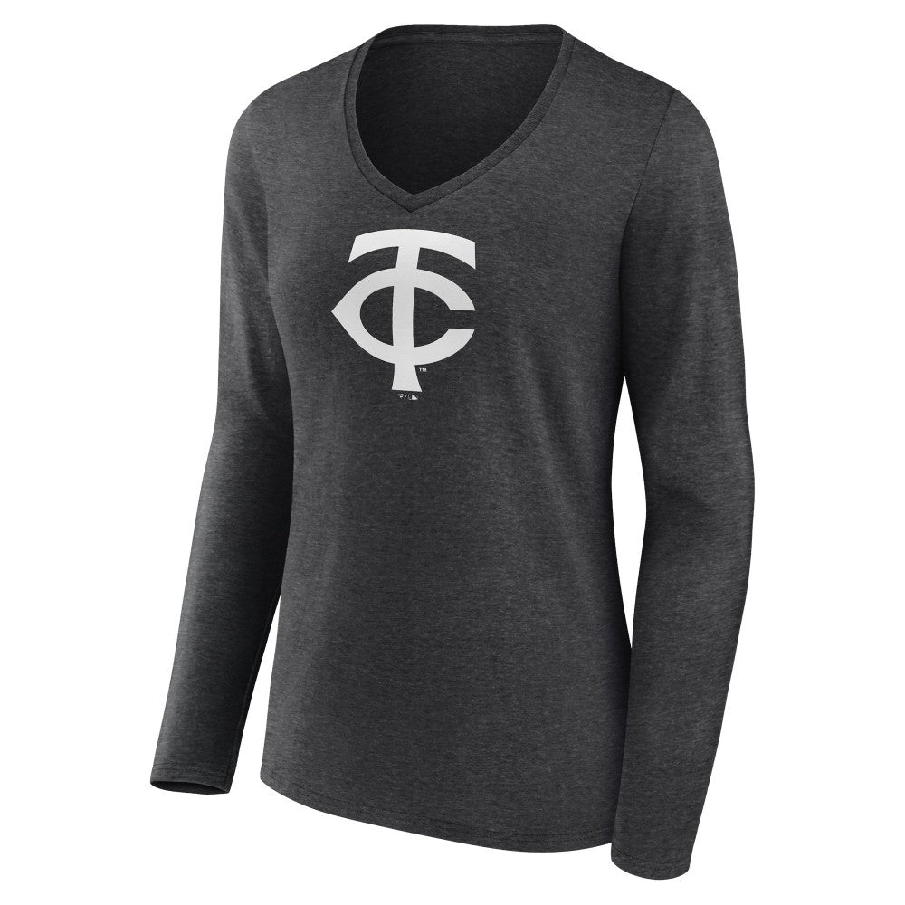 Minnesota Twins Women's Personalized Monochrome Name & Number Long Sleeve V-Neck T-Shirt - Charcoal T-shirts