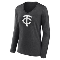 Minnesota Twins Women's Personalized Monochrome Name & Number Long Sleeve V-Neck T-Shirt - Charcoal T-shirts
