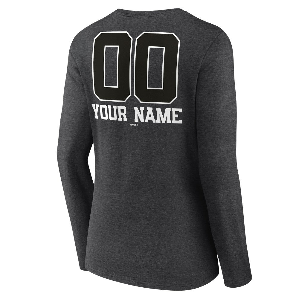 Minnesota Twins Women's Personalized Monochrome Name & Number Long Sleeve V-Neck T-Shirt - Charcoal T-shirts