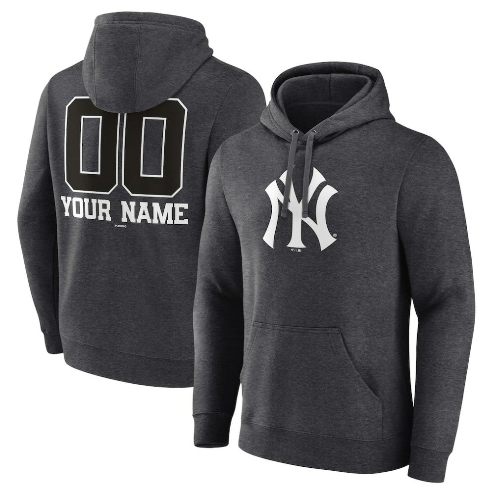 New York Yankees Personalized Monochrome Name & Number Pullover Hoodie - Charcoal Hoodies