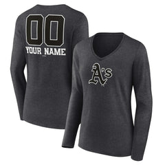Athletics Women's Personalized Monochrome Name & Number Long Sleeve V-Neck T-Shirt - Charcoal T-shirts