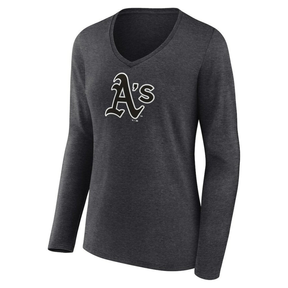 Athletics Women's Personalized Monochrome Name & Number Long Sleeve V-Neck T-Shirt - Charcoal T-shirts