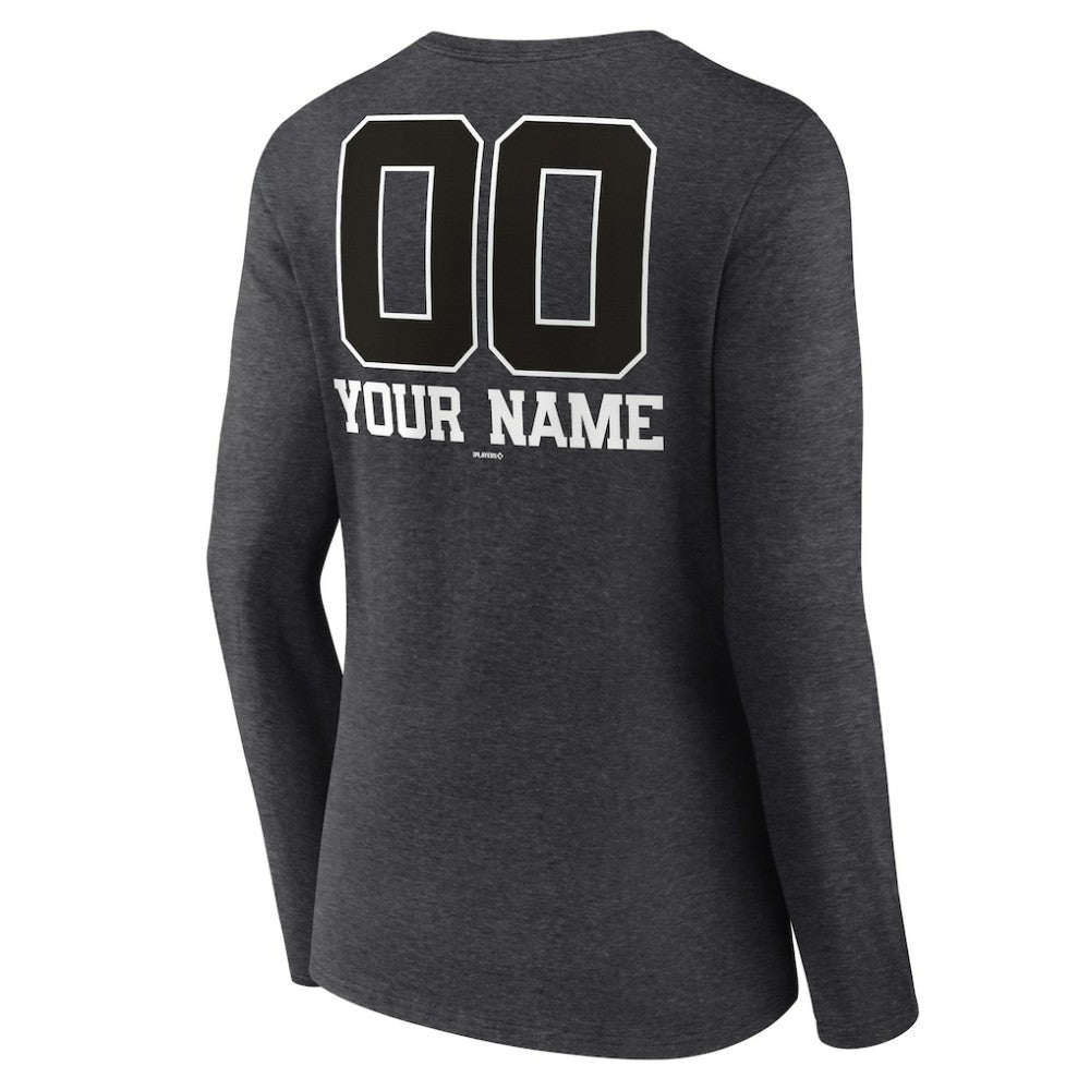 Athletics Women's Personalized Monochrome Name & Number Long Sleeve V-Neck T-Shirt - Charcoal T-shirts