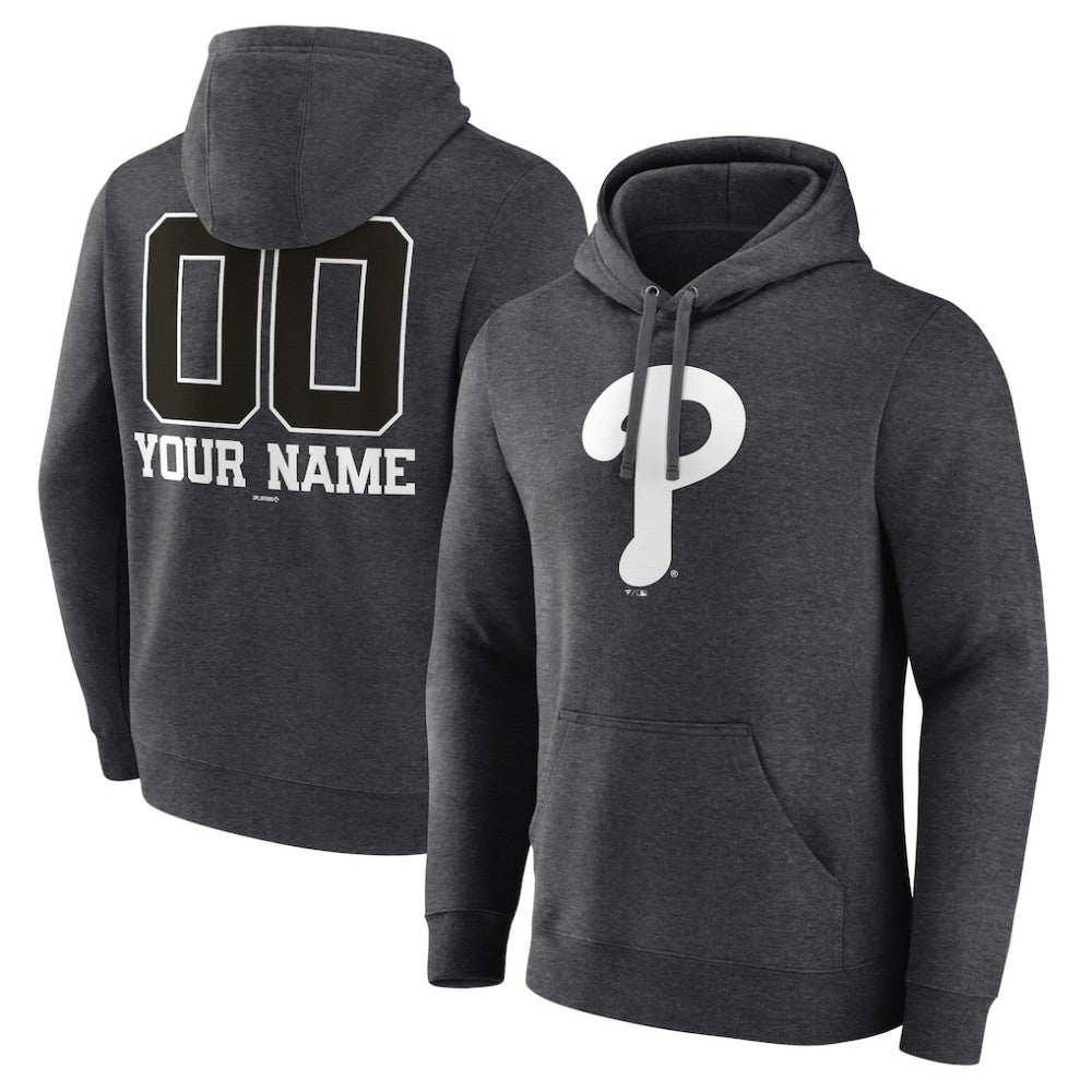 Philadelphia Phillies Personalized Monochrome Name & Number Pullover Hoodie - Charcoal Hoodies