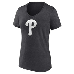 Philadelphia Phillies Women's Personalized Monochrome Name & Number V-Neck T-Shirt - Charcoal T-shirts