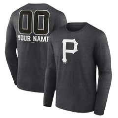 Pittsburgh Pirates Personalized Monochrome Name & Number Long Sleeve T-Shirt - Charcoal T-shirts