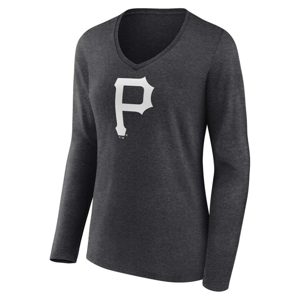 Pittsburgh Pirates Women's Personalized Monochrome Name & Number Long Sleeve V-Neck T-Shirt - Charcoal T-shirts