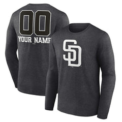 San Diego Padres Personalized Monochrome Name & Number Long Sleeve T-Shirt - Charcoal T-shirts